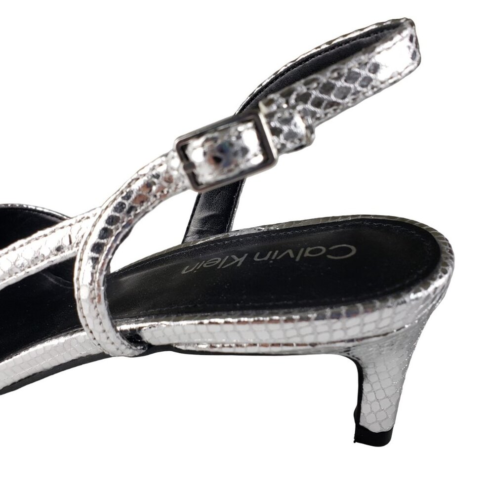Calvin Klein Slingback Silver 2” Heels 9 Pointy Toe Worn Once Like New Condition - Picture 9 of 10